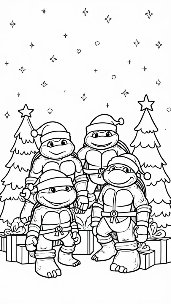 Páginas para colorear de Navidad para colorear de Ninja Turtles Ninja de Teenage Mutant